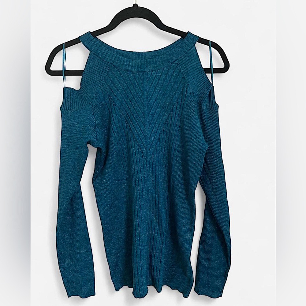 Teal cold shoulder sweater